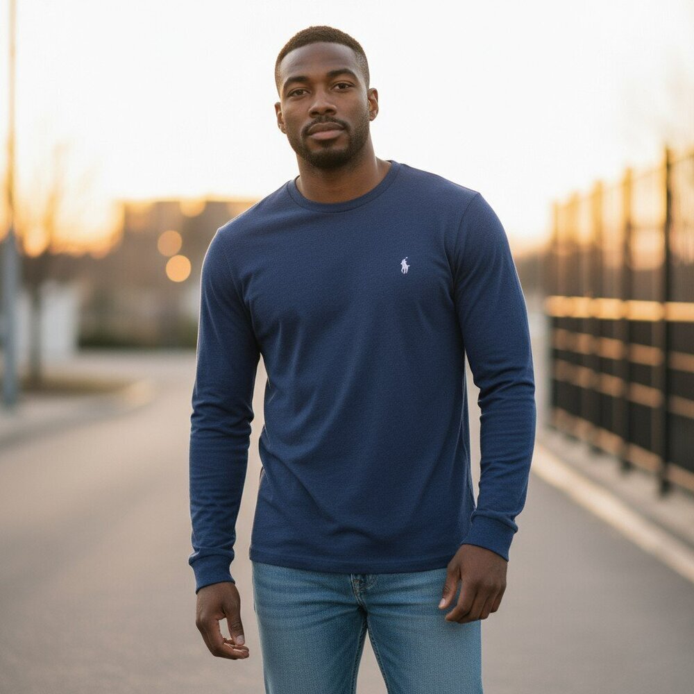 Polo Ralph Lauren Mens Size 2XB Blue Pullover Long Sleeve Crew Neck Shirt